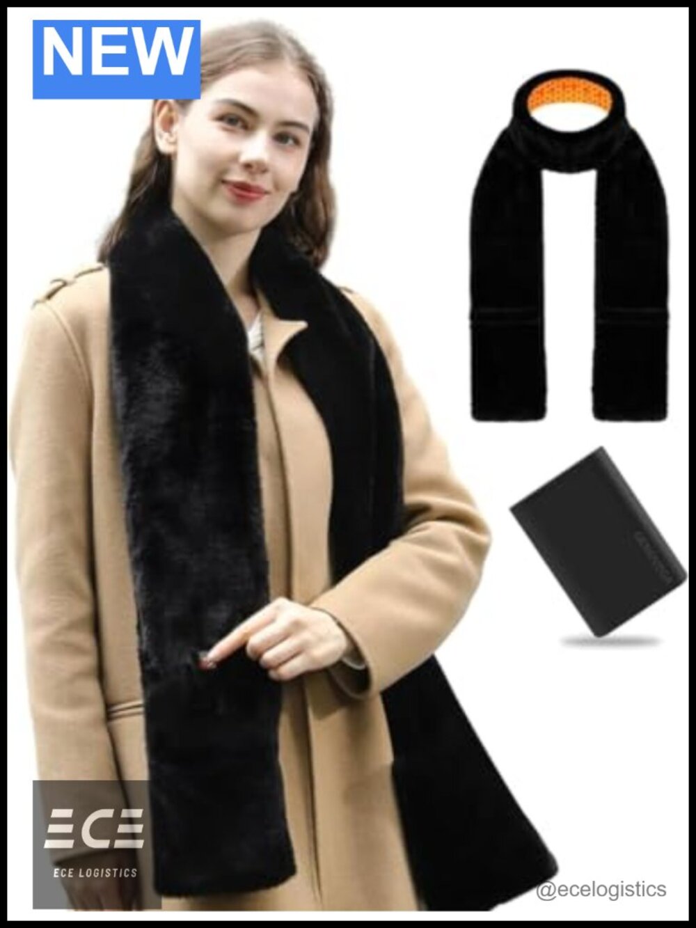 Faux Fur Heated Scarf with 6000mAh Battery Graphene 3-Speed Winter Wrap